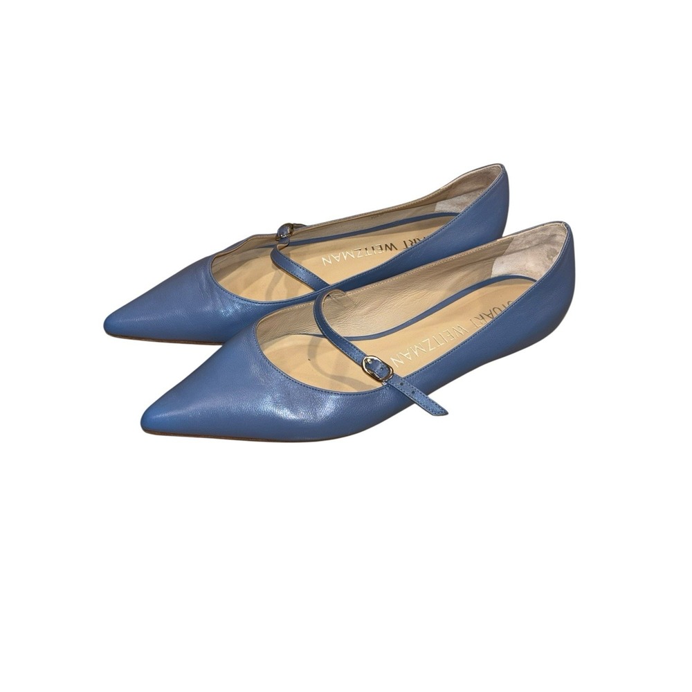Stuart Weitzman Emilia Mary Jane Flats Blue Leather Ballet Pointed Toe 39 US 8.5 - Picture 2 of 9